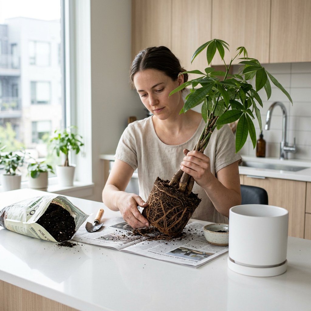 Repotting a Root-Bound Money Tree